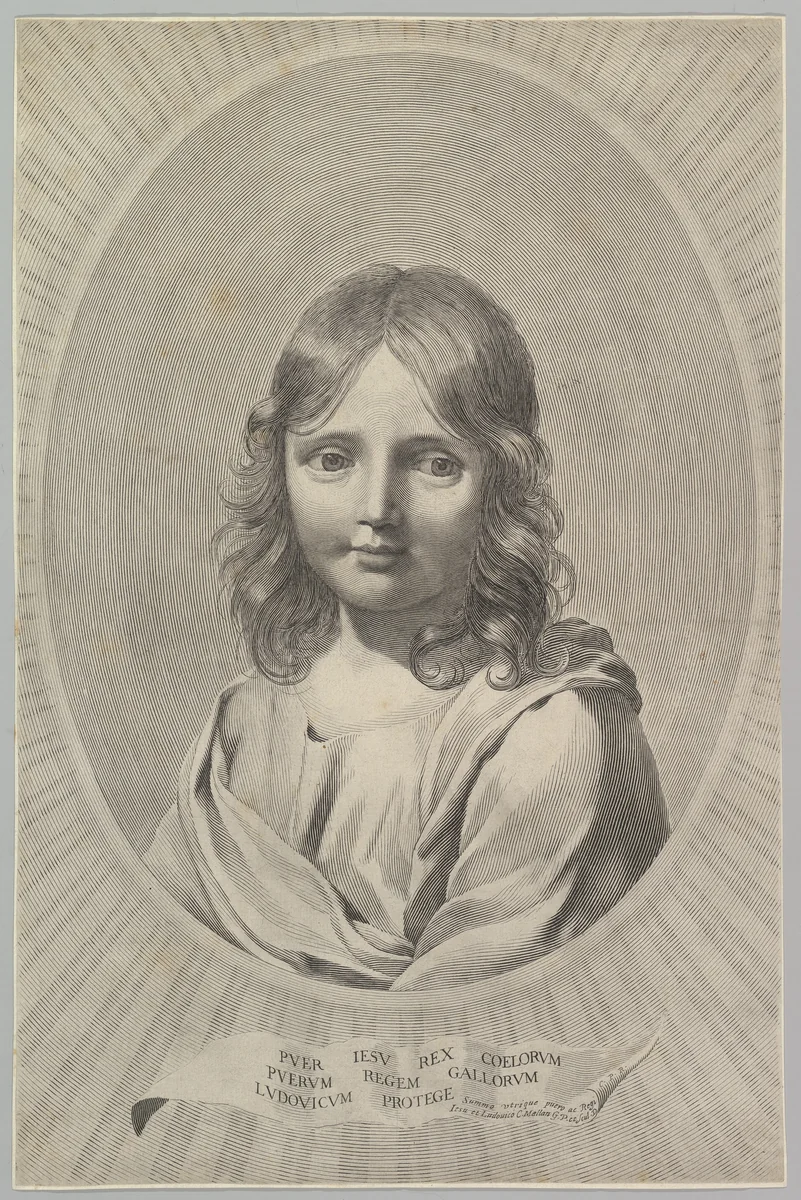 Bust of Jesus as a Child in an Oval by Claude Mellan, print, 1600-1688