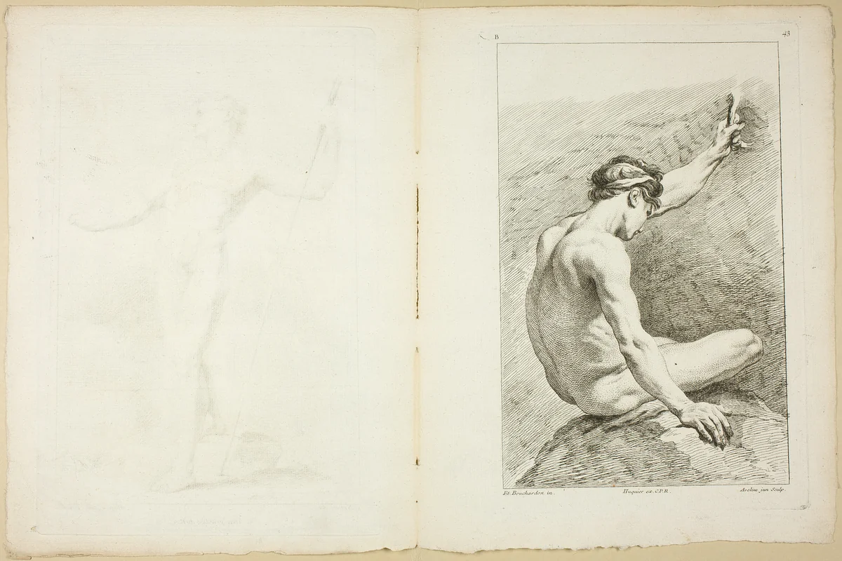 Page 42 and Page 43, from Seconde Livre de Figures d’Académies Gravées en Partie par les Professeurs de l’Académie Royale by Gabriel Huquier, print, 1745