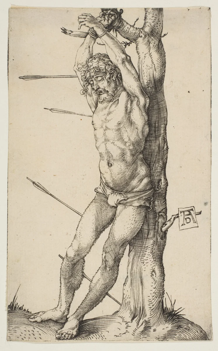Saint Sebastian Tied to a Tree by Albrecht Dürer, print, 1501
