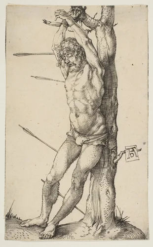 Saint Sebastian Tied to a Tree by Albrecht Dürer, print, 1501