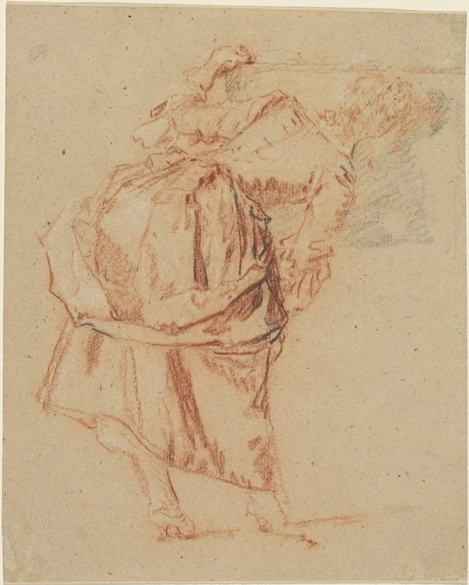 A Young Woman Looking in a Mirror by Nicolas Lancret, drawing, 1690-1743