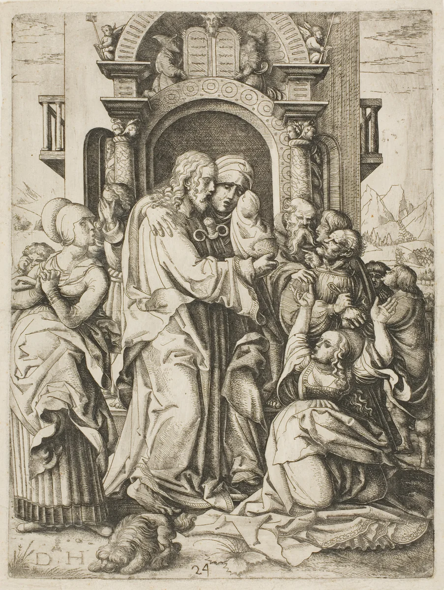 Jesus Christ Parting from the Virgin to go and Suffer Death by Daniel Hopfer, print, 1490-1536