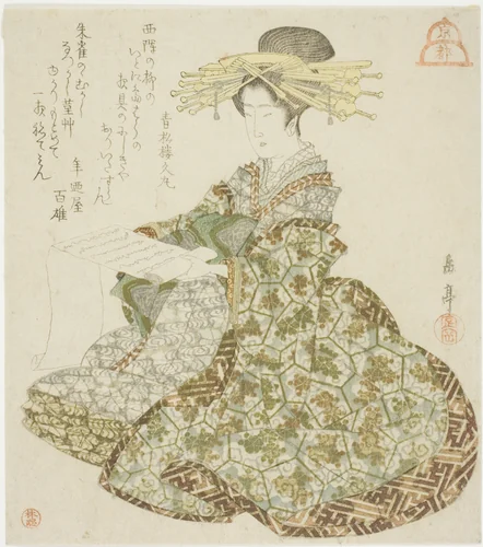 Kyoto: Courtesan of the Shimabara, from an untitled series of the three capitals by Yashima Gakutei (八島岳亭), print, 1820-1840