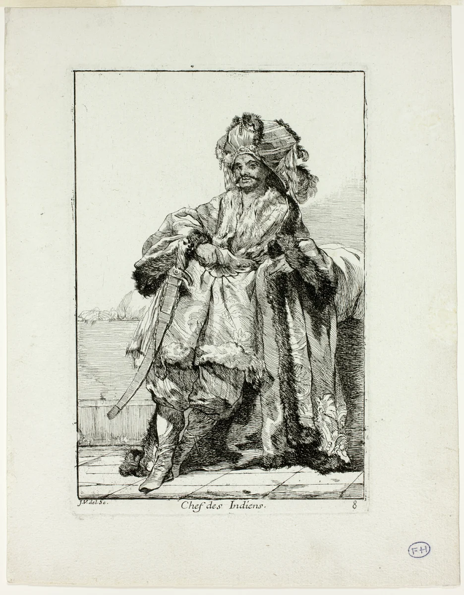 Chef des Indiens, plate eight from Caravanne du Sultan à la Mecque by Joseph-Marie Vien, print, 1748
