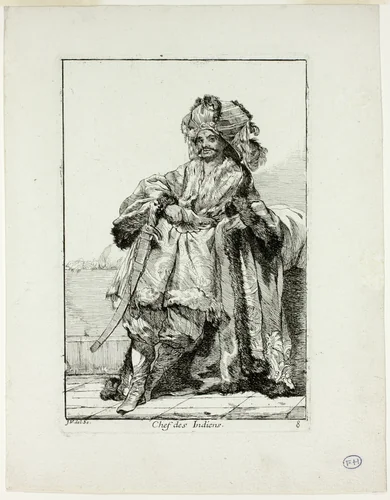Chef des Indiens, plate eight from Caravanne du Sultan à la Mecque by Joseph-Marie Vien, print, 1748