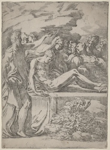 The Entombment by Parmigianino, print, 1530