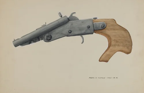 Gun by Majel G. Claflin, index of american design, 1935-1942