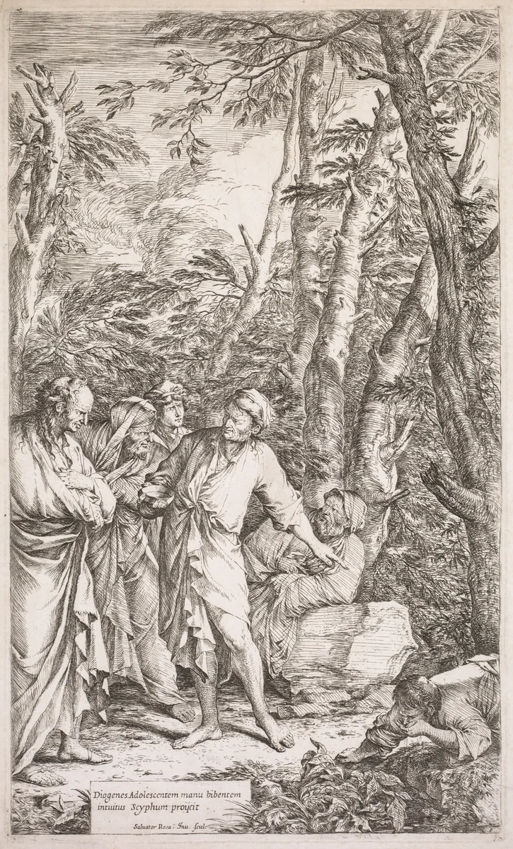 Diogenes and His Cup by Salvator Rosa, print, 1662