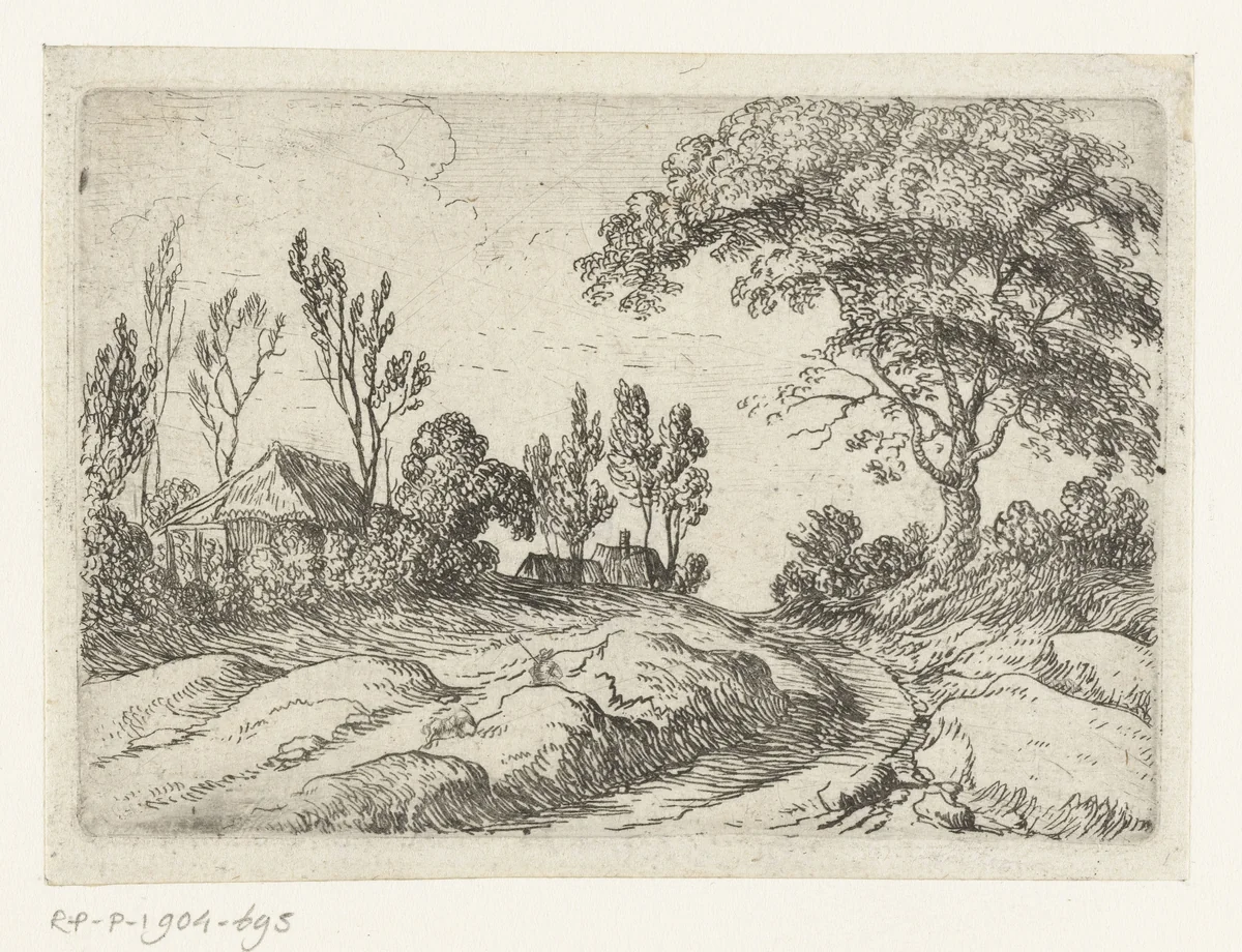 Grote boom langs een weg by Lodewijk de Vadder, print, 1615-1655