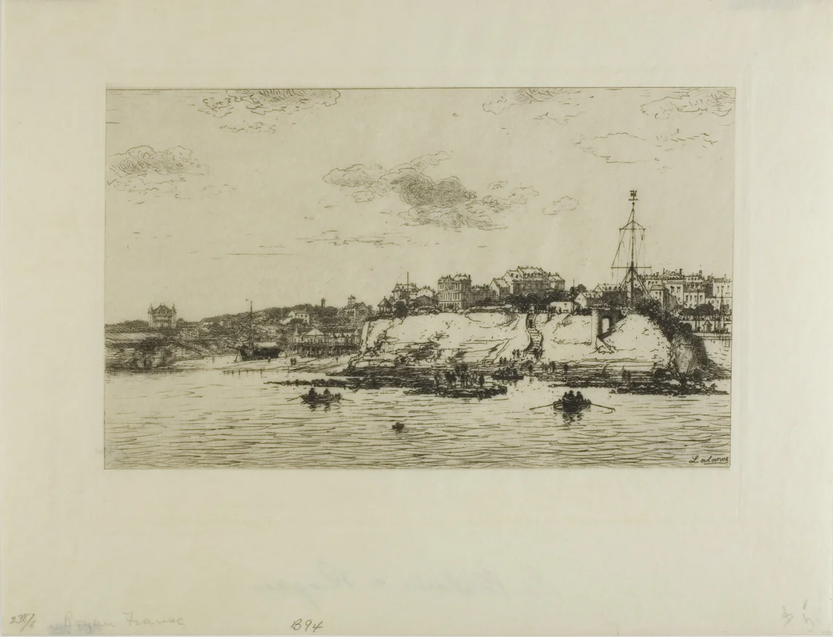 The La Plataine Bridge at Royan by Maxime Lalanne, print, 1876