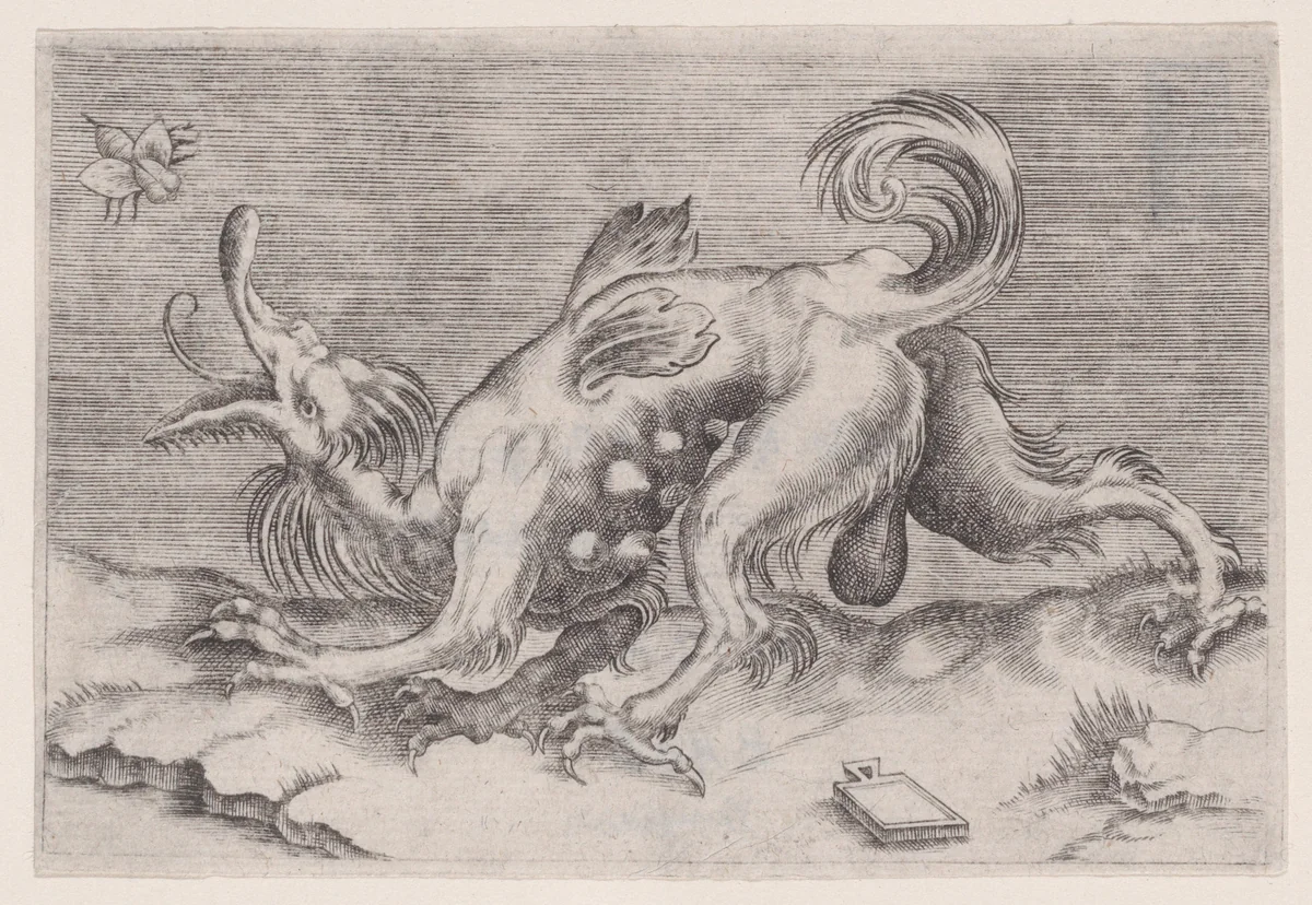 The Dragon and the Bee by Agostino Veneziano, print, 1514-1536