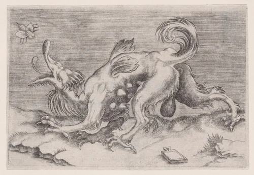 The Dragon and the Bee by Agostino Veneziano, print, 1514-1536