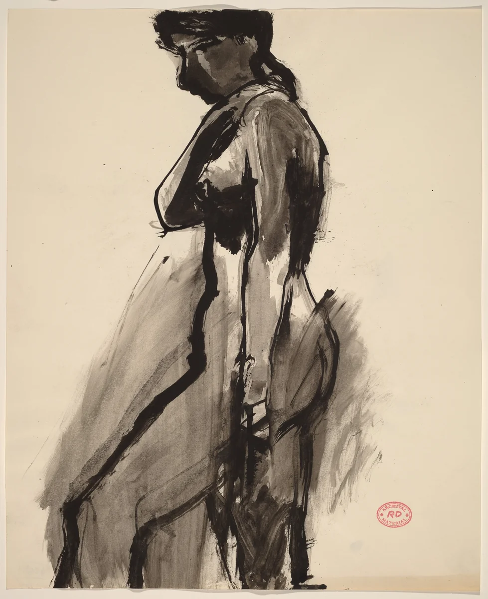 Untitled [female nude, side view] by Richard Diebenkorn, drawing, 1955-1967