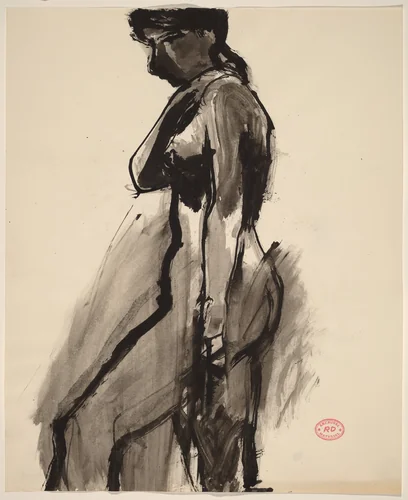 Untitled [female nude, side view] by Richard Diebenkorn, drawing, 1955-1967