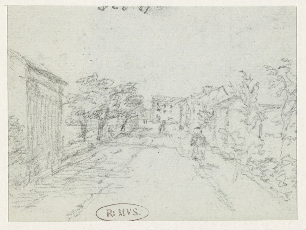 Huizen tussen bomen by Georges Michel, drawing, 1773-1843