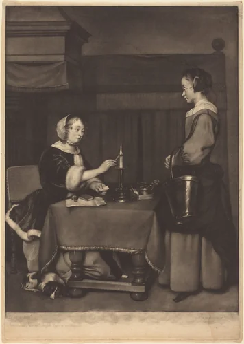 The Female Correspondent by John Boydell; James Watson; Gabriel Metsu, print, 1771