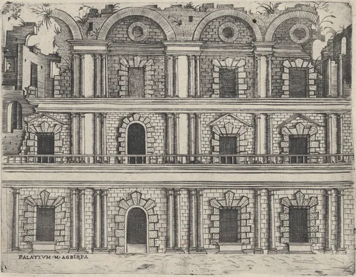 Palatium M. Agrippa, from a Series of 24 Depicting (Reconstructed) Buildings from Roman Antiquity by anonymous, print, 1530-1550