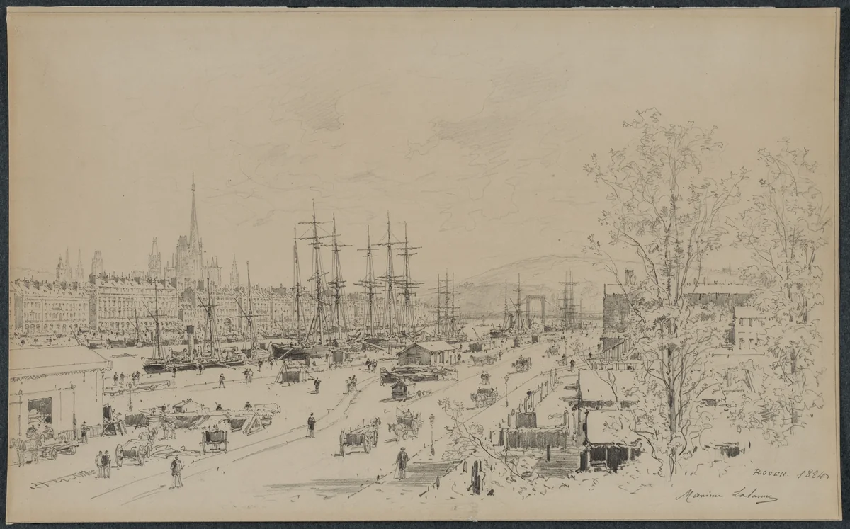 Port of Rouen by Maxime Lalanne, drawing, 1884