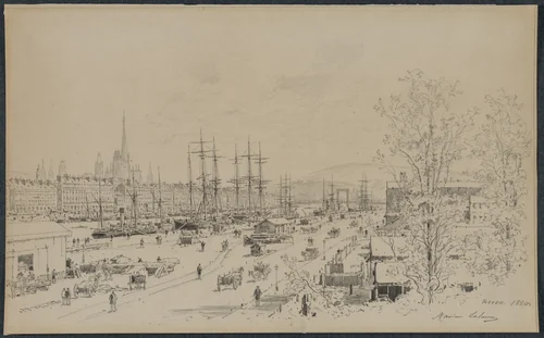 Port of Rouen by Maxime Lalanne, drawing, 1884