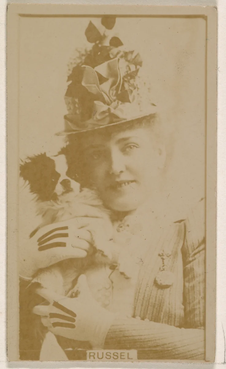 Miss Russel, from the Actresses series (N245) issued by Kinney Brothers to promote Sweet Caporal Cigarettes by Kinney Brothers Tobacco Company, photograph, 1890