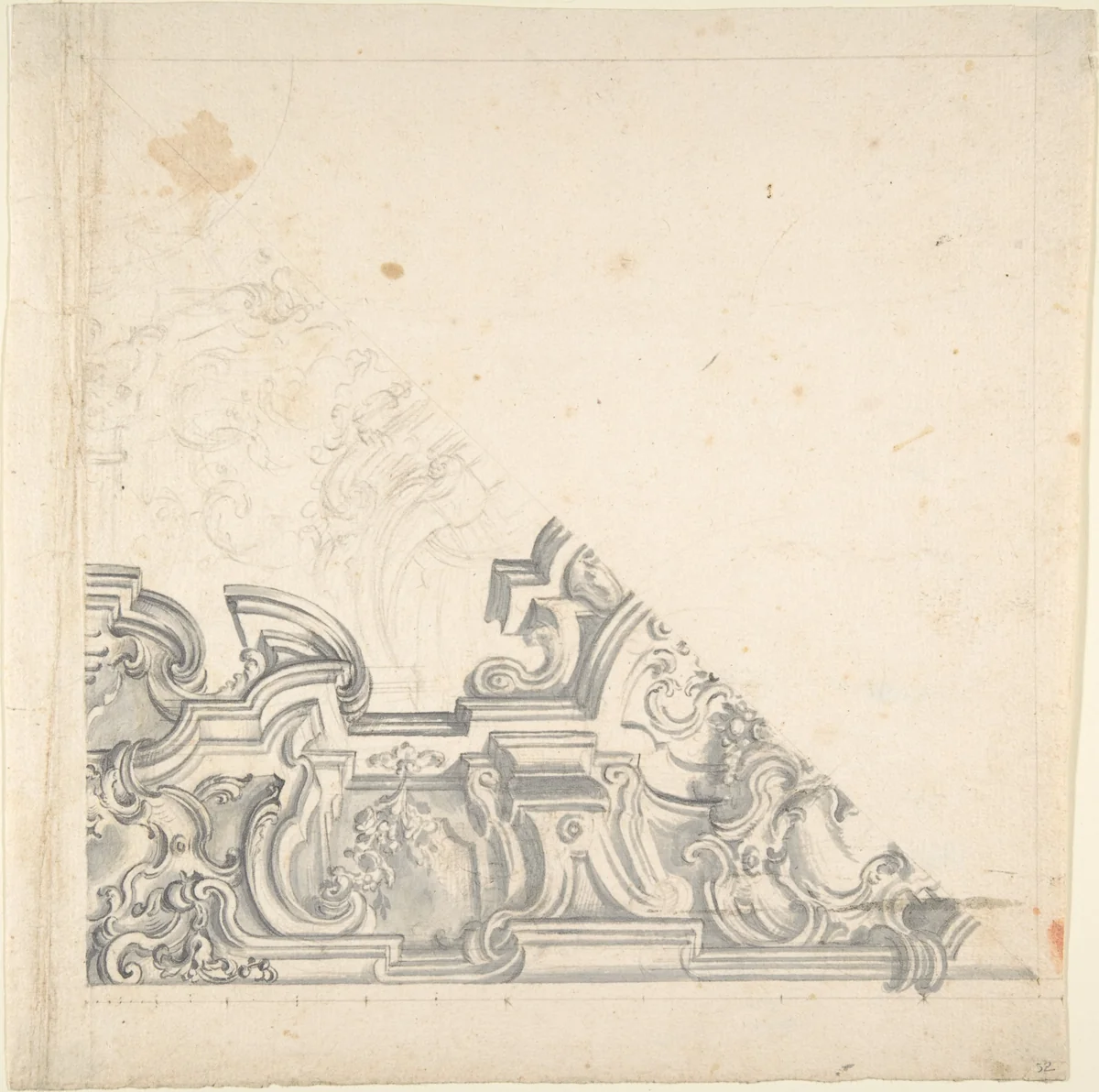 Design for the Cove of a Ceiling by anonymous, drawing, 1700-1780