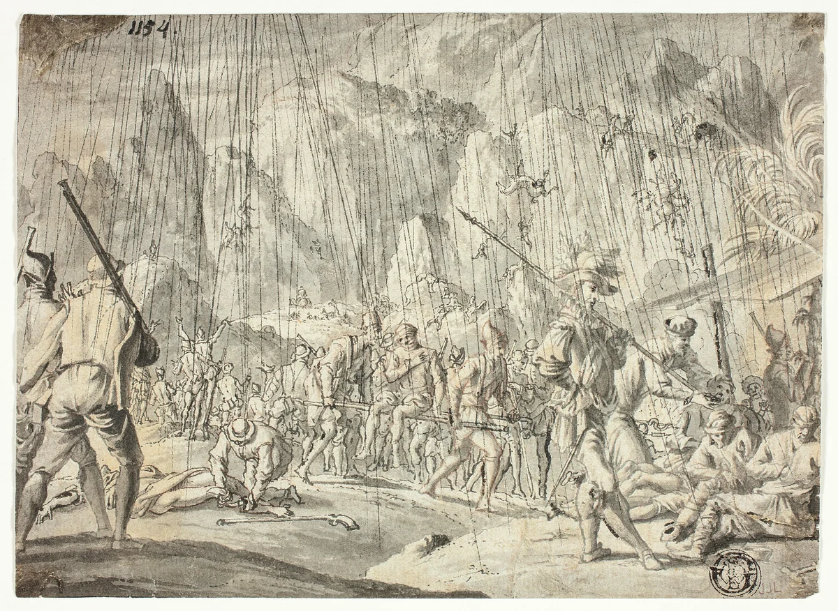 Battle Scene by Jan Luyken, drawing, 1600-1750