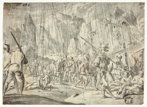 Battle Scene by Jan Luyken, drawing, 1600-1750