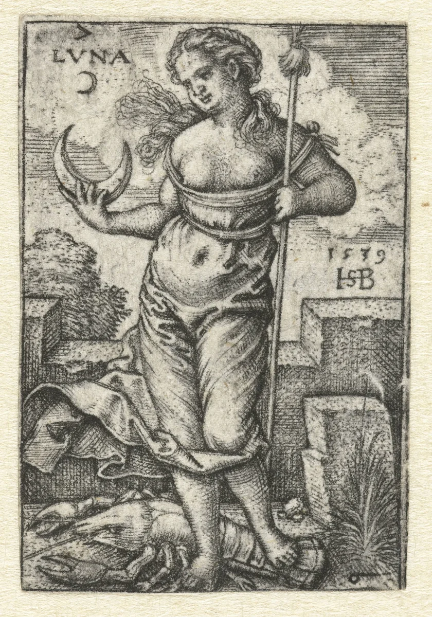 Diana (Luna) met sterrenbeeld Kreeft by Unknown, print, 1539