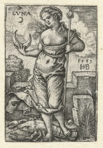 Diana (Luna) met sterrenbeeld Kreeft by Unknown, print, 1539