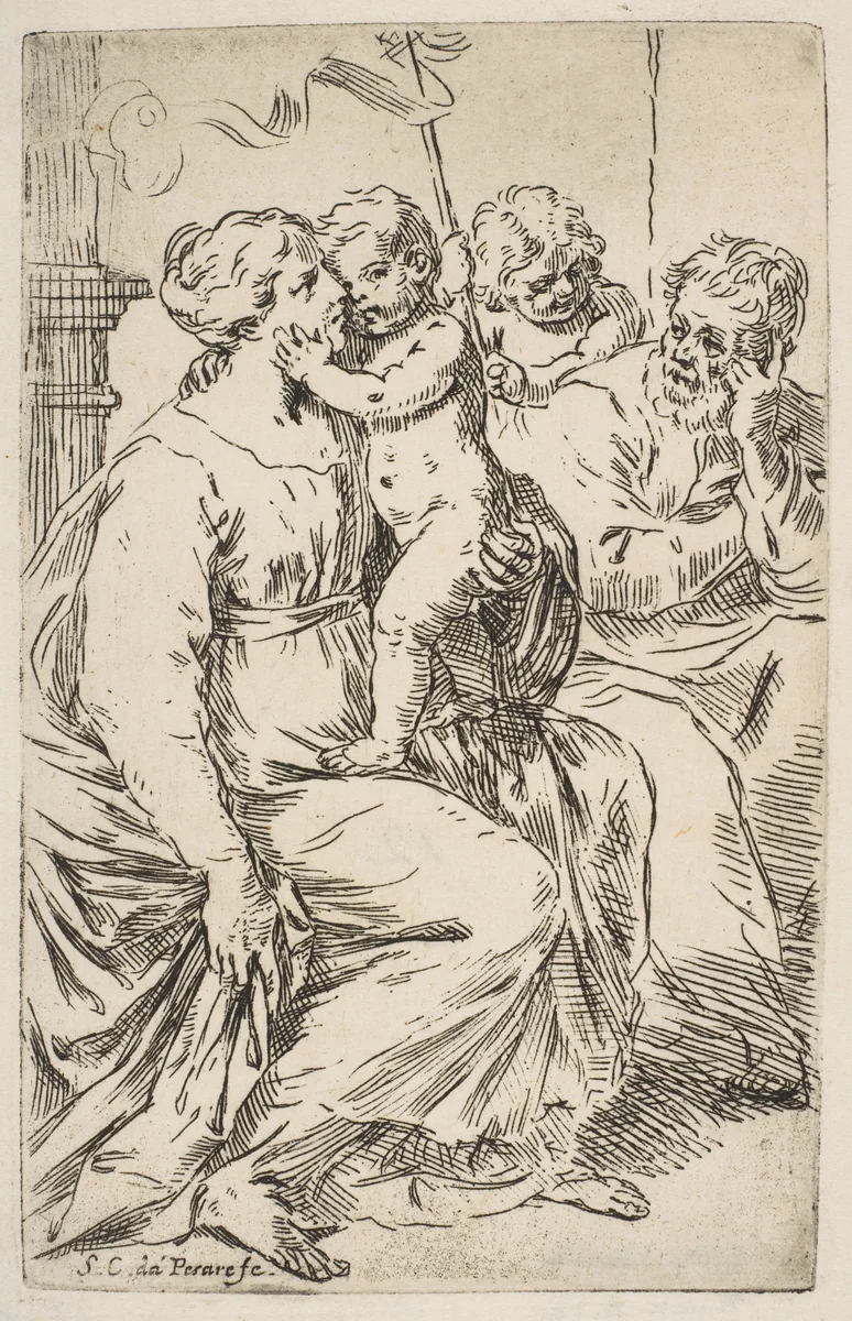 Holy Family with St. John the Baptist by Simone Cantarini, print, 1635-1645