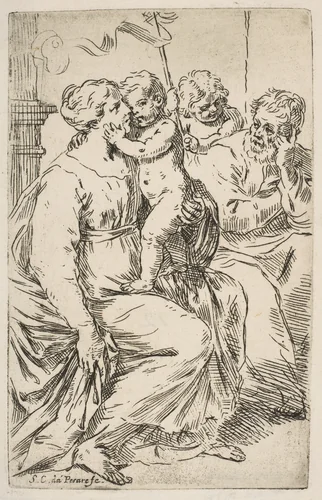Holy Family with St. John the Baptist by Simone Cantarini, print, 1635-1645