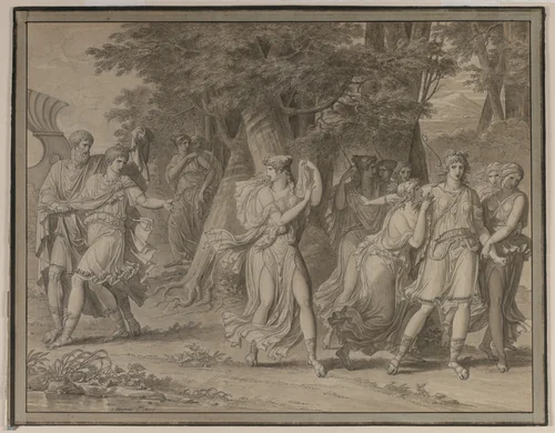 Telemachus, Urged by Mentor, Leaving the Island of Calypso by Charles Meynier, drawing, 1800