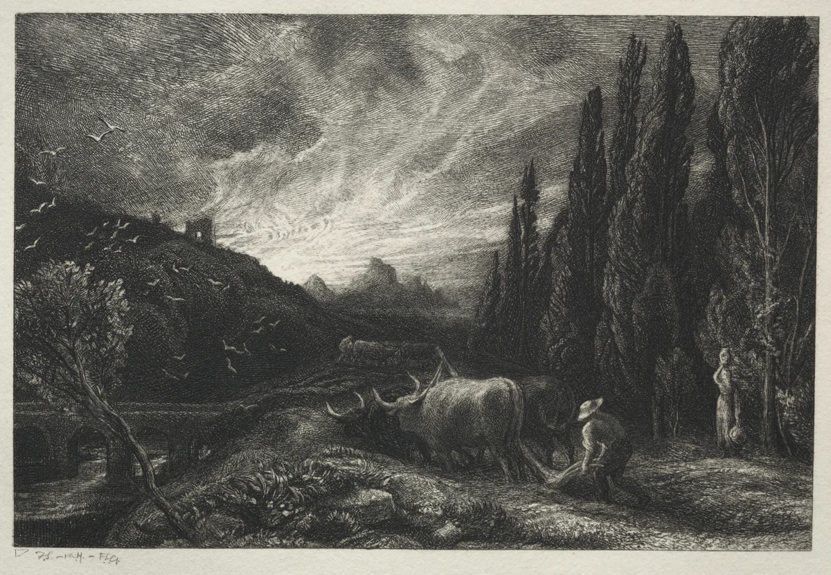The Early Plowman by Samuel Palmer, print, 1855-1860