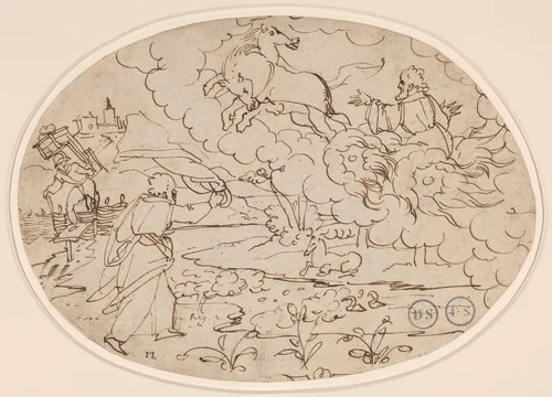 Elisha Watching Elijah in the Fiery Chariot by Hans Jakob Nüscheler, drawing, 1600