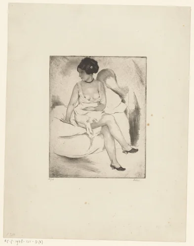 Zittende vrouw by Emil Orlik, print, 1880-1932