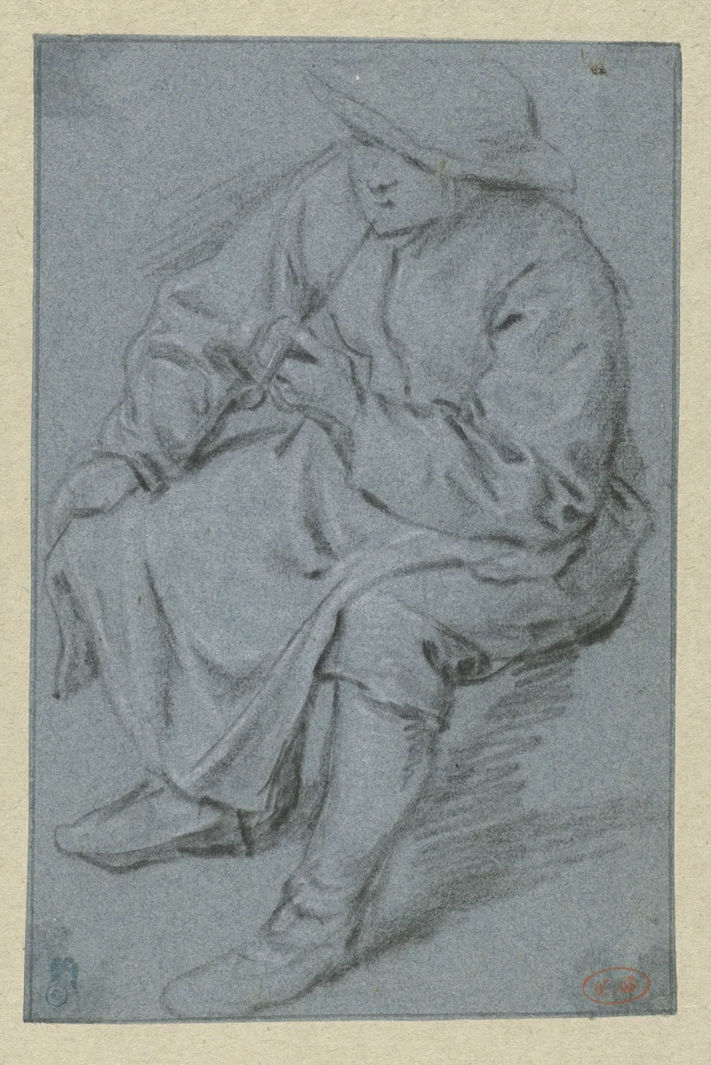 Sitting Man with a Pipe by Adriaen van Ostade, drawing, 1658-1663