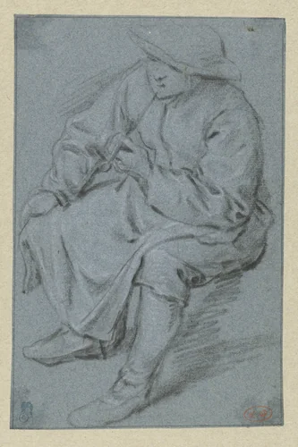 Sitting Man with a Pipe by Adriaen van Ostade, drawing, 1658-1663