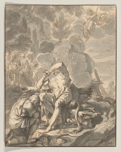 Hercules on the Stake by Johann Heinrich Keller, drawing, 1712-1765