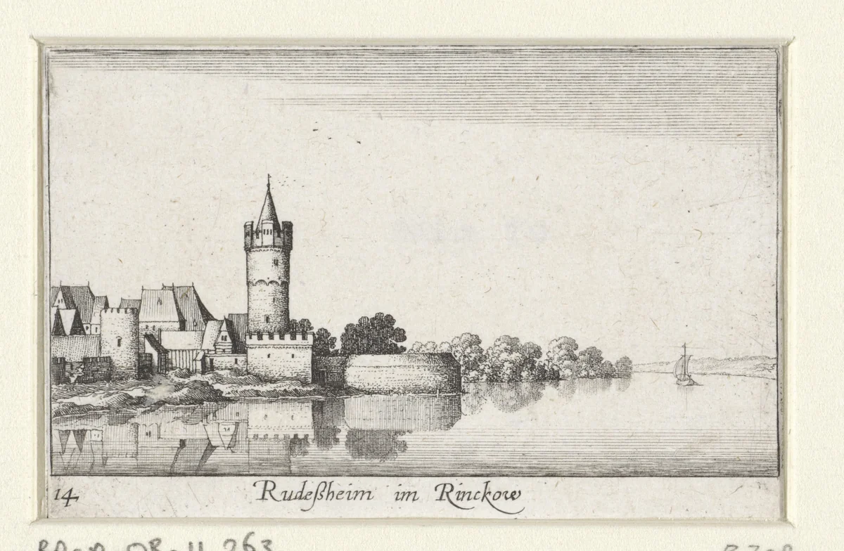 Gezicht op Rüdesheim by Wenceslaus Hollar, print, 1635