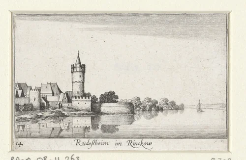 Gezicht op Rüdesheim by Wenceslaus Hollar, print, 1635
