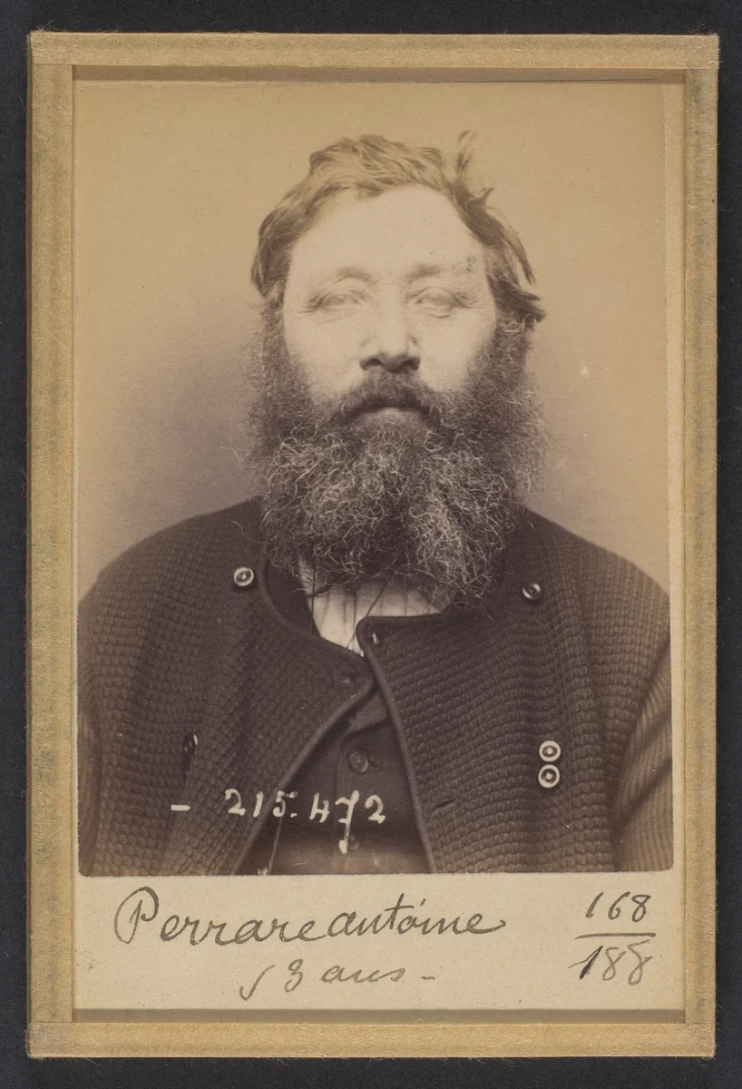 Perrare. Antoine. 53 ans, né à St Diaur (Rhône). Mécanicien. Anarchiste. 10/3/94. by Alphonse Bertillon, photograph, 1894