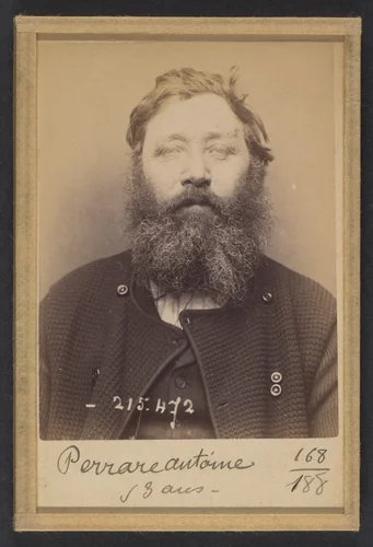 Perrare. Antoine. 53 ans, né à St Diaur (Rhône). Mécanicien. Anarchiste. 10/3/94. by Alphonse Bertillon, photograph, 1894