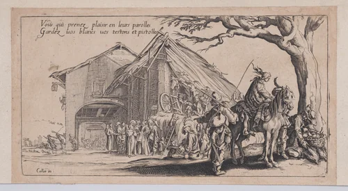 Copy of La Halte des Bohémiens: Les Diseuses de Bonne Aventure (The Gypsy Stopover: The Fortune Tellers), from "Le Bohémiens, série appelée aussi Les Égyptiens, La Marche des Bohémiens, La Vie Errante des Bohémiens, Les Marches Égyptiennes" (The Gypsies, series also called The Egyptians, The Gypsy Troops, The Wandering Lives of Gypsies, The Egyptian Troops) by anonymous, print, 1610-1700