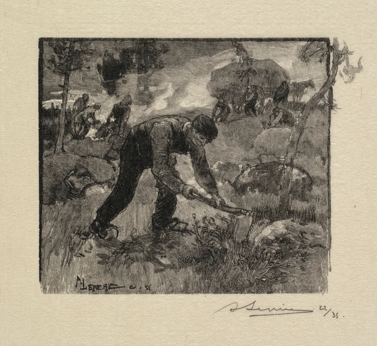 Fontainebleau Forest: Pulling the Heather (La Forêt de Fontainebleau: Arracheurs de Bruyères) by Auguste Louis Lepère, book, 1890