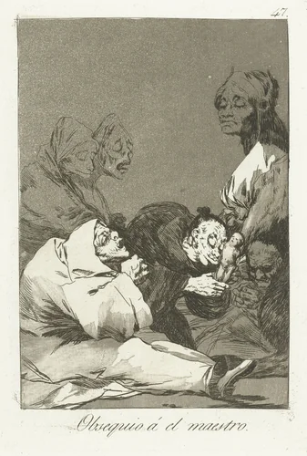 Een geschenk voor de meester by Francisco de Goya, print, 1797-1799