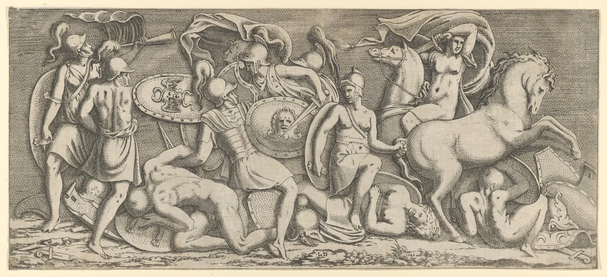 Battle of Amazons by Léon Davent, print, 1547