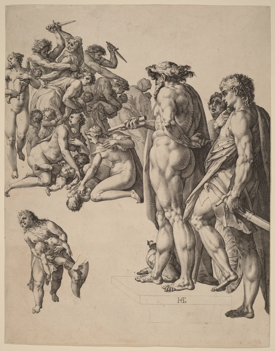 The Massacre of the Innocents by Hendrick Goltzius, print, 1580-1590