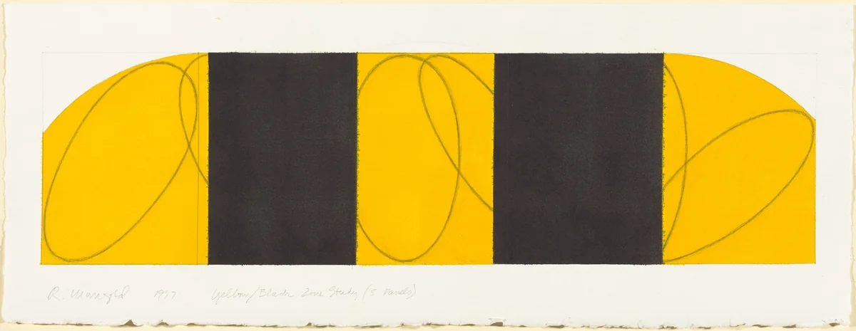 Yellow / Black Zone Study (5 panels) by Robert Mangold, drawing, 1997