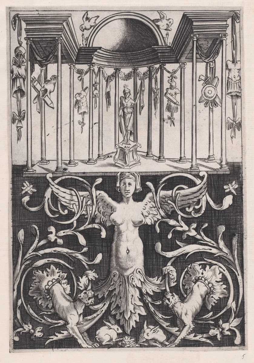 Ornamental Panel by Agostino Veneziano, print, 1514-1536