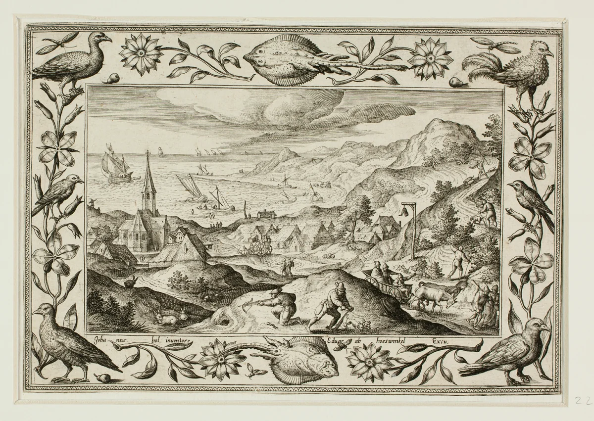 Rabbit Hunt, from Landscapes with Old and New Testament Scenes and Hunting Scenes by Adriaen Collaert, print, 1584
